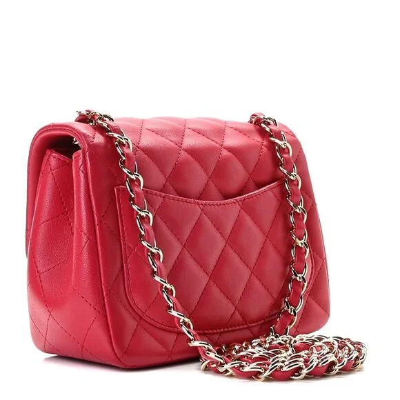 Authentic CHANEL CC Lambskin Quilted Mini Square Flap Pink Lambskin Matelasse - Picture 2 of 8
